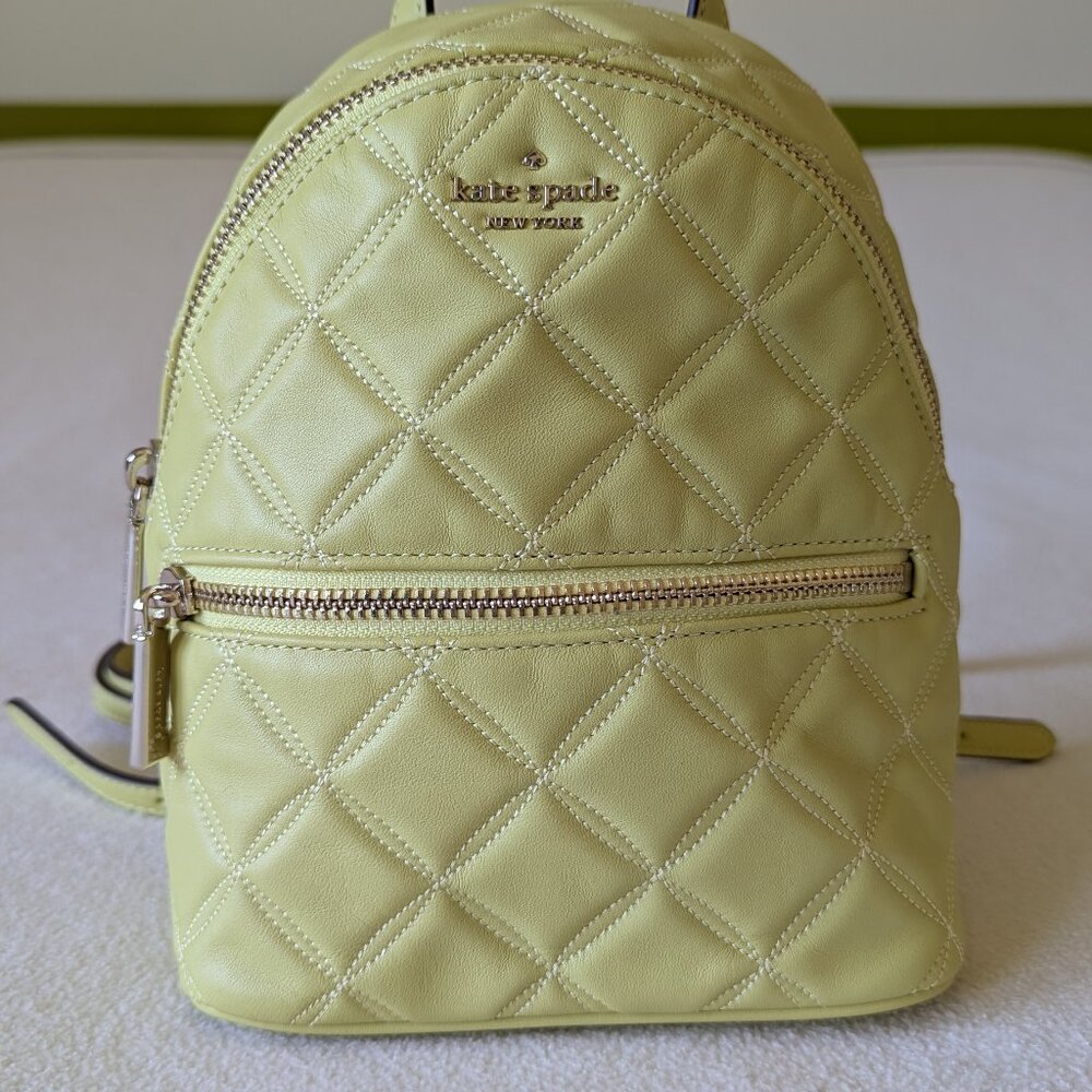NEW Kate Spade Natalia Mini Convertible Backpack, Quilted Leather, Frosty Lime